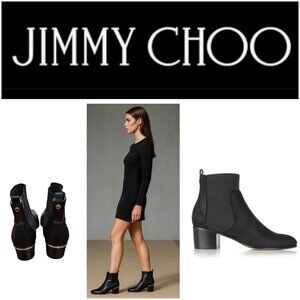 Jimmy Choo Black Leather Chelsea Ankle Boots US10/EU41 Gold Heel Accent Slip-On